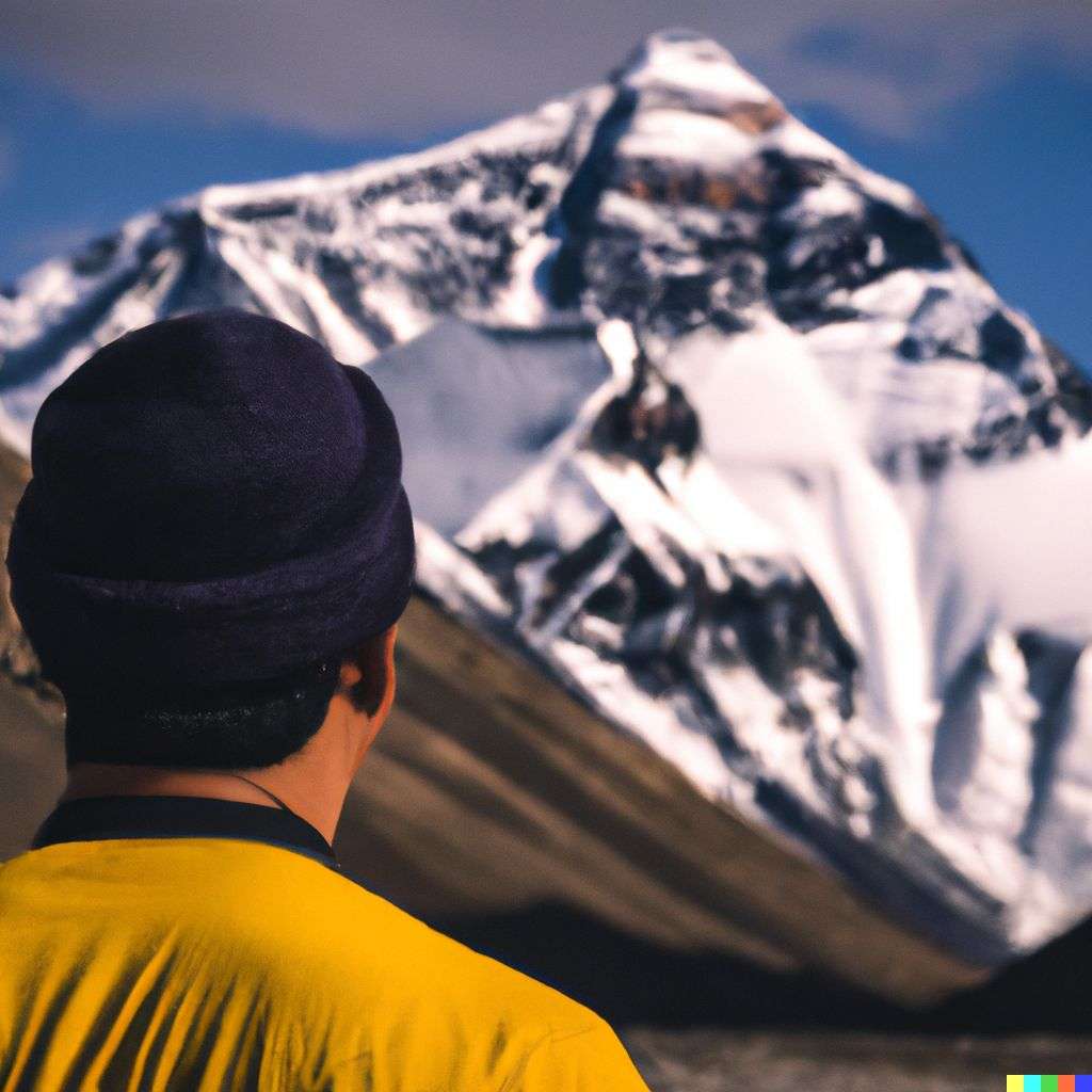 someone gazing at Mount Everest, photograph, very fast shutter speed, 0.001s